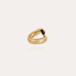 Bague Antigone dorée - Basalte noir