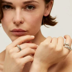 Bague Bambou Liane strass argentée