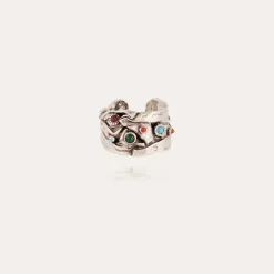 Bague Compression cabochons grand modèle argentée