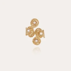 Bague Mistral Liane dorée - Nacre blanche & strass