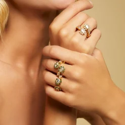 Bague Riviera Fleur Liane dorée - Zircone