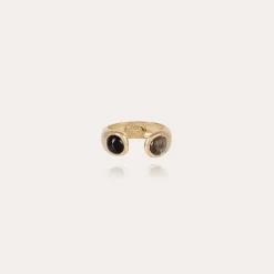 Bague Saint Germain dorée - Labradorite & Onyx noir