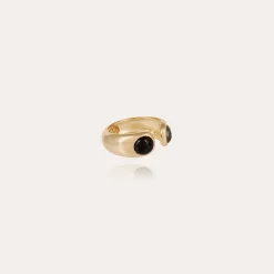 Bague Saint Germain dorée - Labradorite & Onyx noir