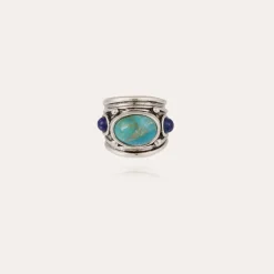 Bague Simone argentée - Turquoise & Lapis