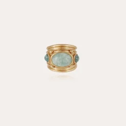 Bague Simone dorée - Amazonite & Apatite bleue