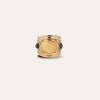 Bague Simone dorée - Hématoide jaune & Malachite
