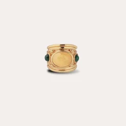 Bague Simone dorée - Hématoide jaune & Malachite