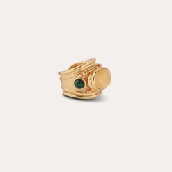 Bague Simone dorée - Hématoide jaune & Malachite