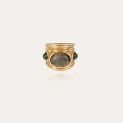 Bague Simone dorée - Labradorite & Serpentine