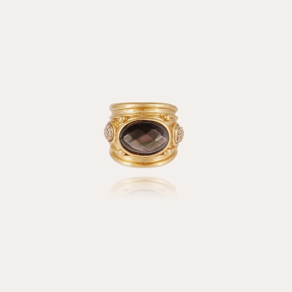 Bague Simone dorée - Nacre grise & Strass