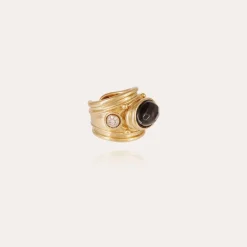 Bague Simone dorée - Nacre grise & Strass