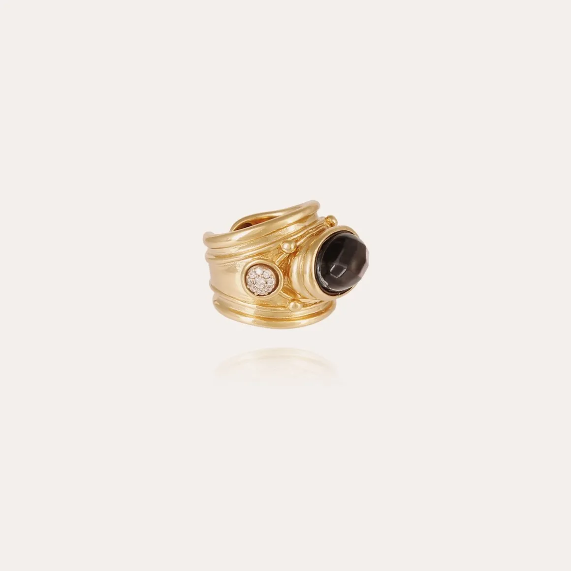 Bague Simone dorée - Nacre grise & Strass