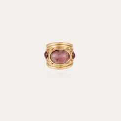 Bague Simone dorée - Rhodonite