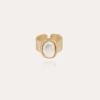Bague Totem Ovo grand modèle dorée - Nacre blanche