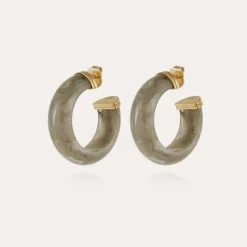 Boucles d'oreilles Abalone acétate dorées - Gris