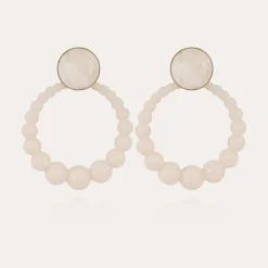 Boucles d'oreilles Andy grand modèle acétate dorées - Blanc