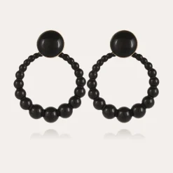 Boucles d'oreilles Andy grand modèle acétate dorées - Noir