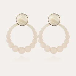 Boucles d'oreilles Andy grand modèle acétate dorées - Blanc