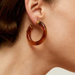 Boucles d'oreilles Caftan petit modèle acétate dorées - Marron