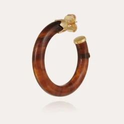 Boucles d'oreilles Caftan petit modèle acétate dorées - Marron