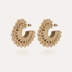 Boucles d'oreilles Crocus raphia petit modèle dorées