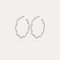 Boucles d'oreilles créoles Bolduc Flore gravées petit modèle argentées