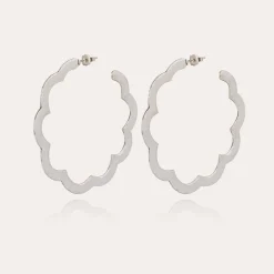 Boucles d'oreilles créoles Bolduc Flore grand modèle argentées