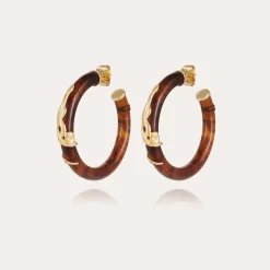 Boucles d'oreilles créoles Cobra petit modèle dorées - Marron