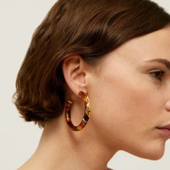Boucles d'oreilles créoles Cobra acétate dorées - Marron