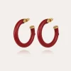 Boucles d'oreilles créoles Caftan petit modèle acétate dorées - Rouge
