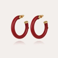Boucles d'oreilles créoles Caftan petit modèle acétate dorées - Rouge