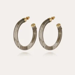 Boucles d'oreilles créoles Caftan acétate dorées - Gris