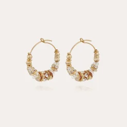 Boucles d'oreilles créoles Aloha strass mini dorées