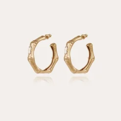 Boucles d'oreilles créoles Bambou strass petit modèle dorées