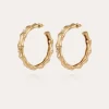 Boucles d'oreilles créoles Bambou strass dorées
