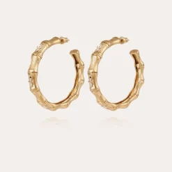 Boucles d'oreilles créoles Bambou strass dorées