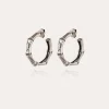 Boucles d'oreilles créoles Bambou strass petit modèle argentées