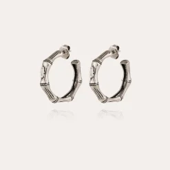 Boucles d'oreilles créoles Bambou strass petit modèle argentées