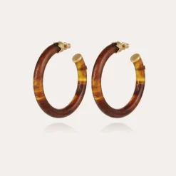 Boucles d'oreilles créoles Caftan acétate dorées - Marron