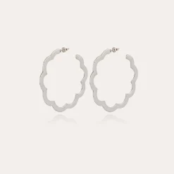 Boucles d'oreilles créoles Bolduc Flore petit modèle argentées