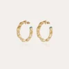 Boucles d'oreilles créoles Moki cabochons petit modèle dorées