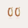 Boucles d'oreilles créoles Lyre dorées - Cornaline