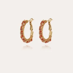 Boucles d'oreilles créoles Lyre dorées - Cornaline