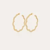 Boucles d'oreilles créoles Bolduc Flore gravées petit modèle dorées
