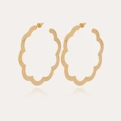 Boucles d'oreilles créoles Bolduc Flore gravées grand modèle dorées