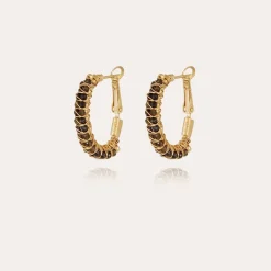 Boucles d'oreilles créoles Lyre dorées - Hématite & Onyx noir
