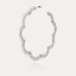 Boucles d'oreilles créoles Bolduc Flore gravées grand modèle argentées