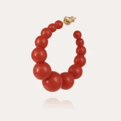 Boucles d'oreilles créoles Andy petit modèle acétate dorées - Rouge