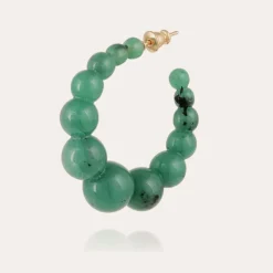 Boucles d'oreilles créoles Andy petit modèle acétate dorées - Vert