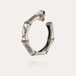 Boucles d'oreilles créoles Bambou strass petit modèle argentées